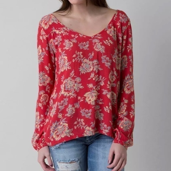 Billabong Tops - Billabong Distant Roads Red Floral Blouse